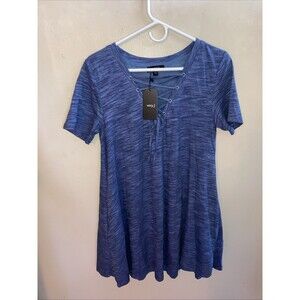 Very J Blue Marled Lace-Up Front Dress Size M Short Sleeve Casual NWT